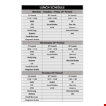 Sample Lunch Schedule for Period Studies example document template