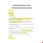 Acknowledgement letter for receiving purchase order example document template 
