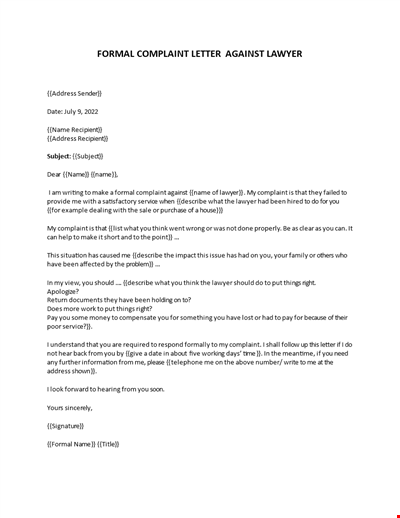 Complaint Letter Against A Lawyer