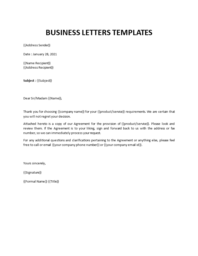 Business letters templates