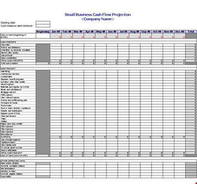 Small Business Cash Flow Projection Template in Excel