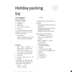 Holiday Packing Checklist example document template