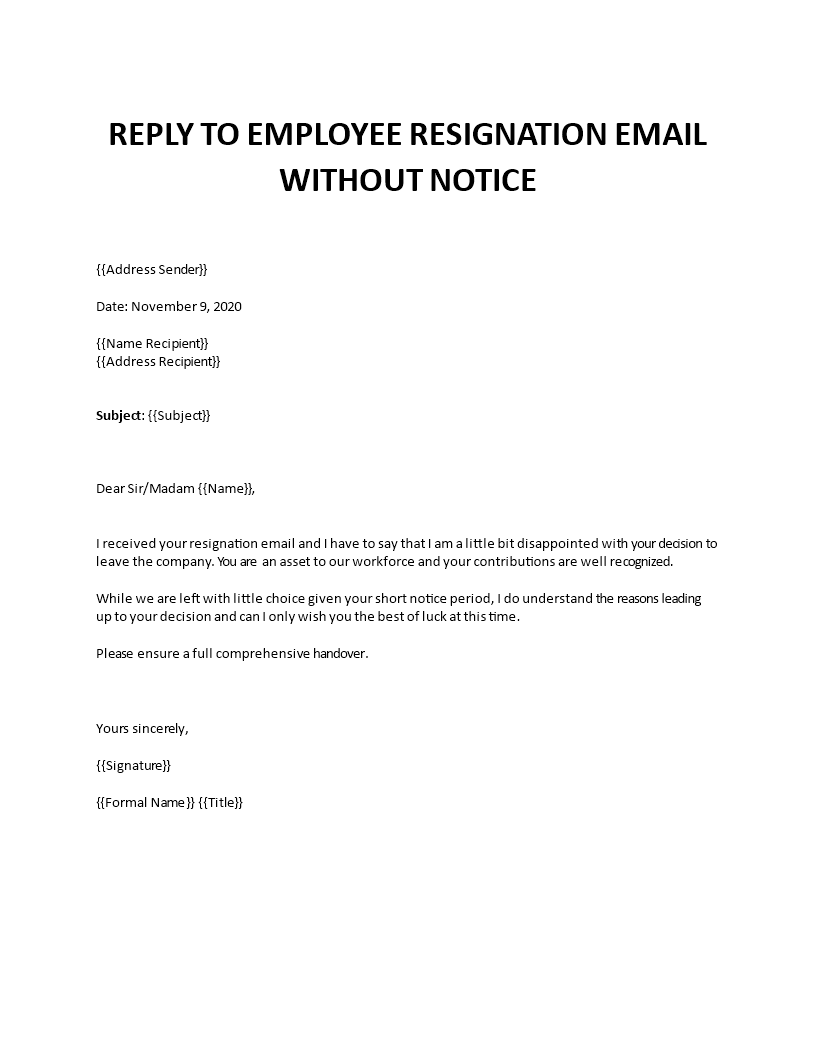 quitting without notice response template