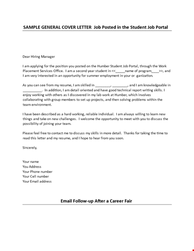 Cover Letter Template - Requesting Employment Opportunity | Humber