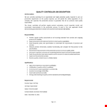 Quality Controller Job Description  example document template