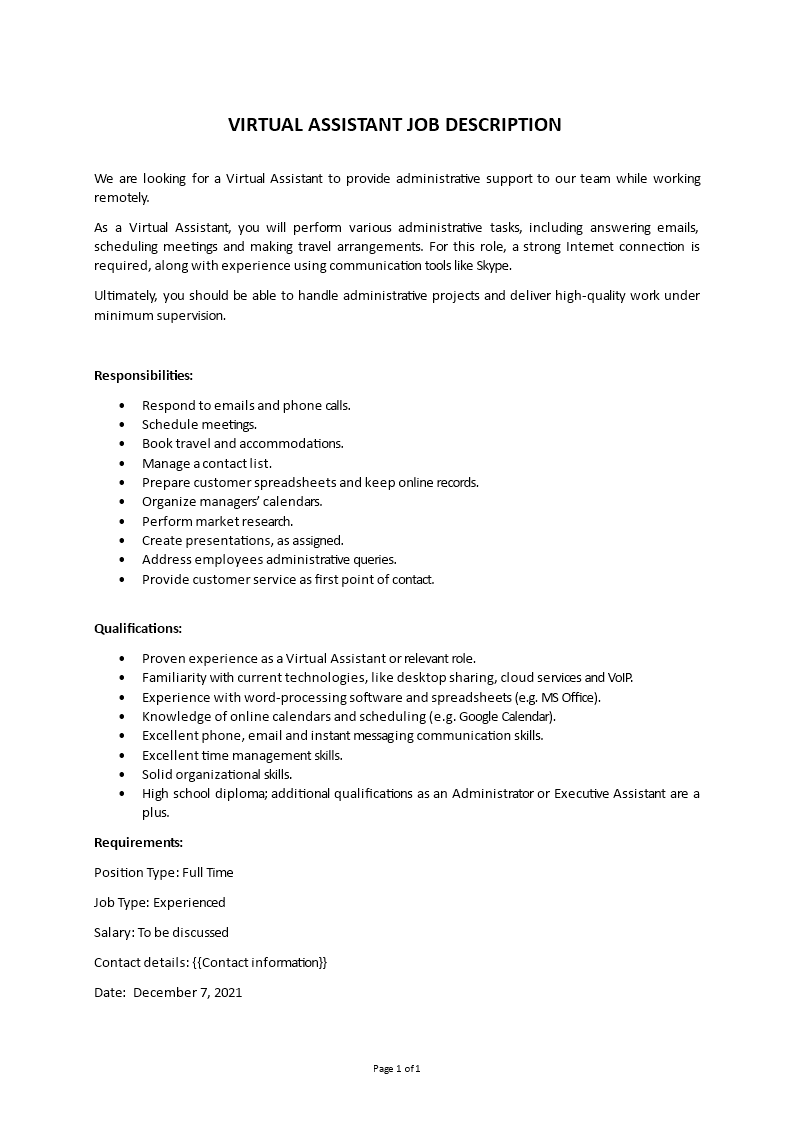 virtual assistant job description Main Image virtual assistant job description