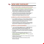 Complete New Hire Checklist for Employment Interview example document template