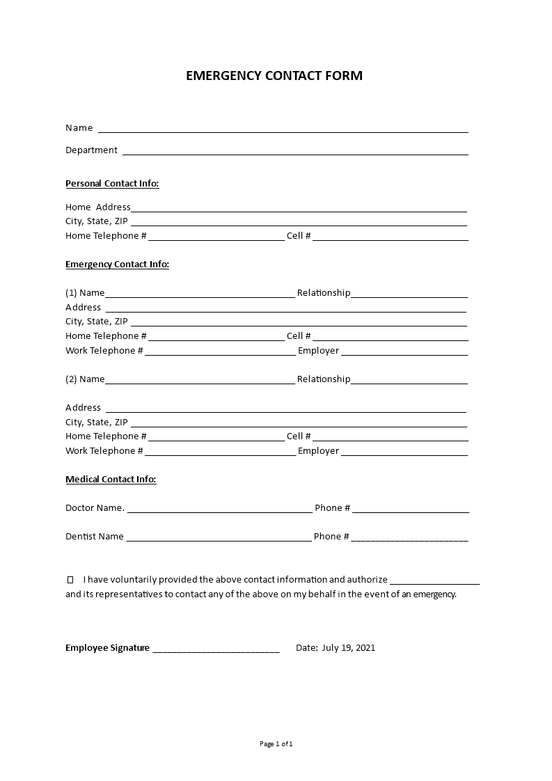 emergency contact form