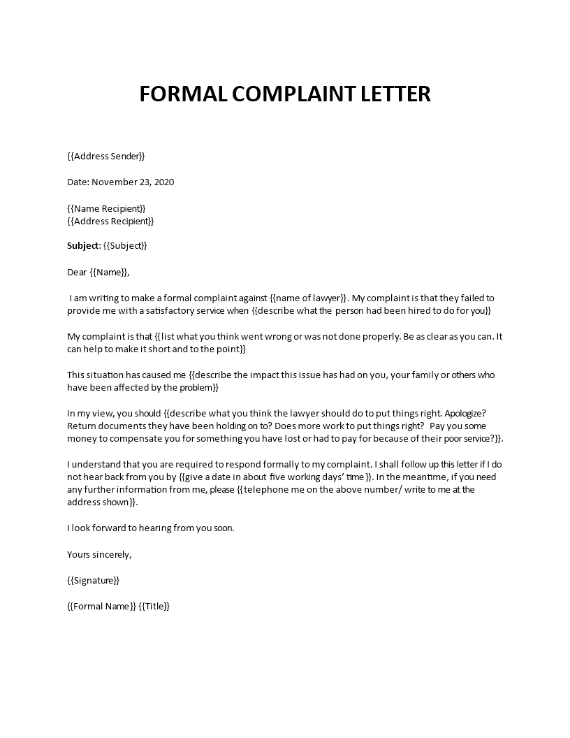 Formal Complaint Letter template For Formal Letter Of Complaint To Employer Template