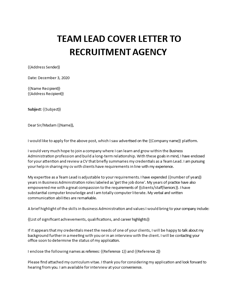 team leader cover letter