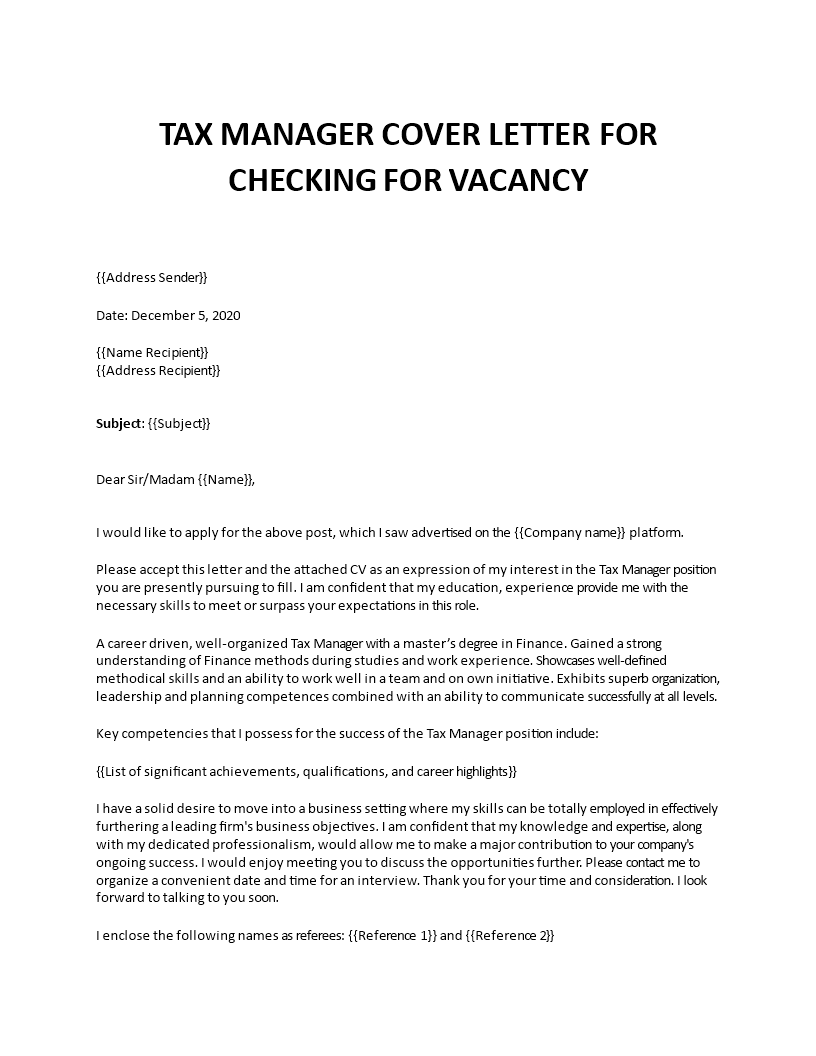 tax specialist cover letter