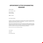 Sample appointment letter for marketing manager example document template