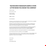 Tax Research Manager Cover letter example document template