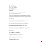 Marketing Communications Associate Resume example document template
