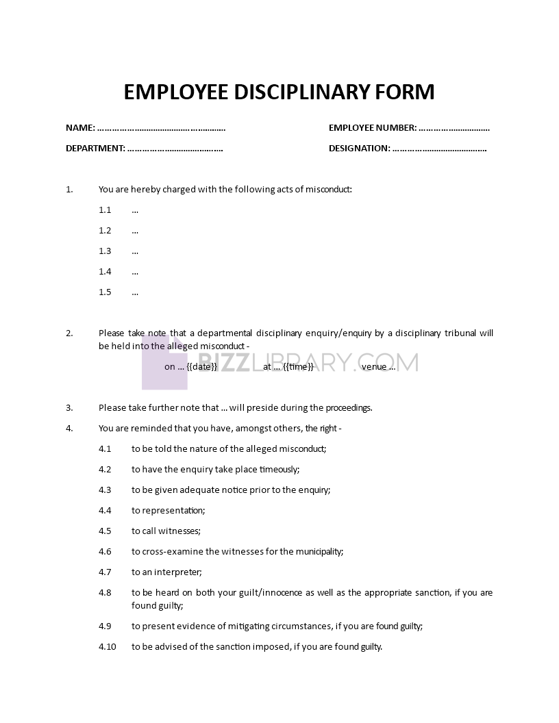 disciplinary action form template