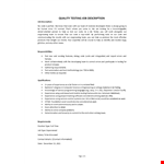 Quality Testing Job Description example document template