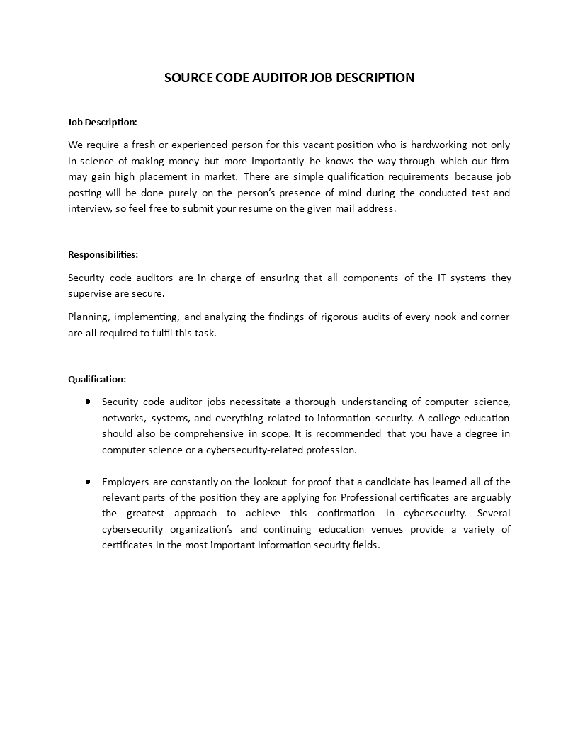 source code auditor job description Main Image source code auditor job description