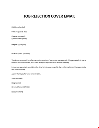 Job Rejection Cover Email