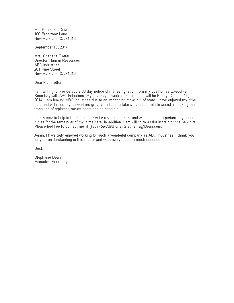 Resignation Letter Days Notice