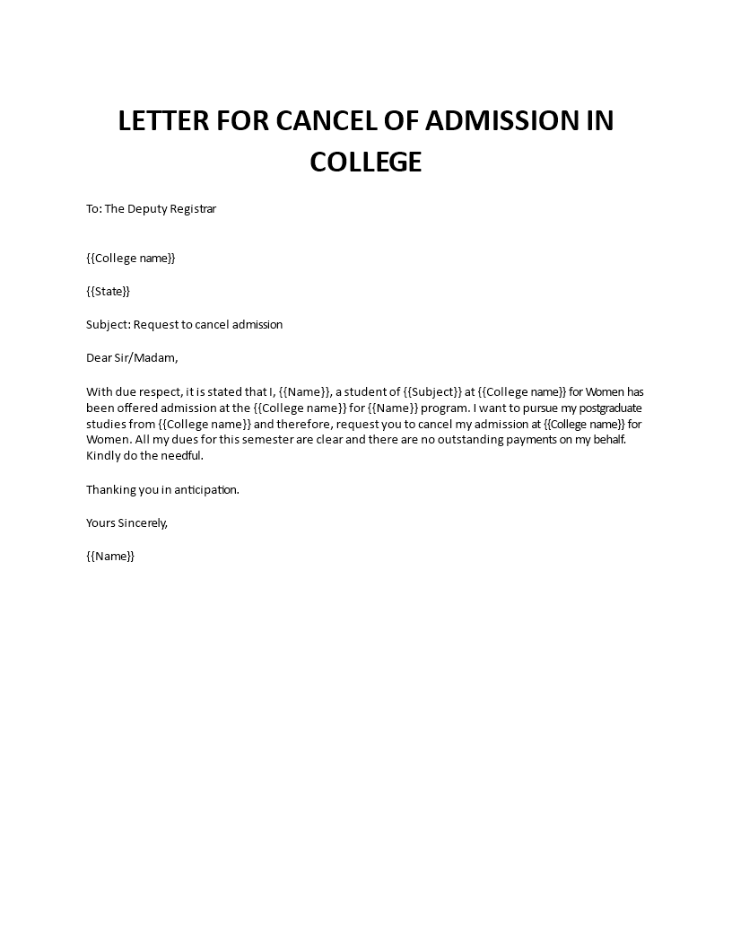 letter for cancelation college admission