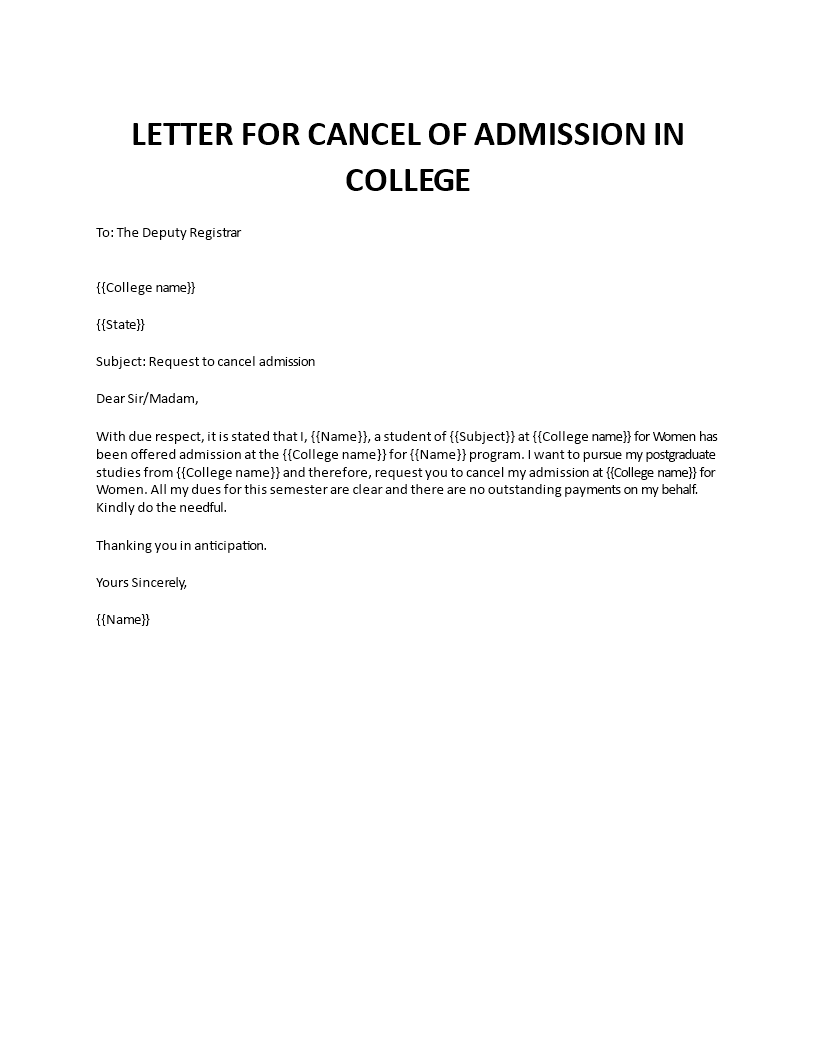 college admission cancel letter