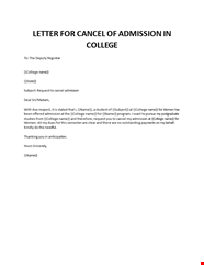Letter For Cancelation College Admission