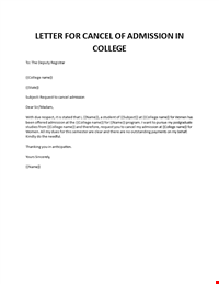 Letter for Cancelation College Admission