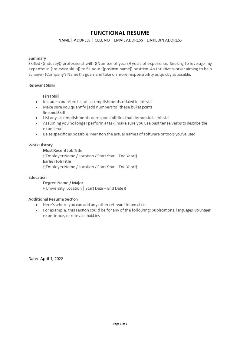 functional resume sample template