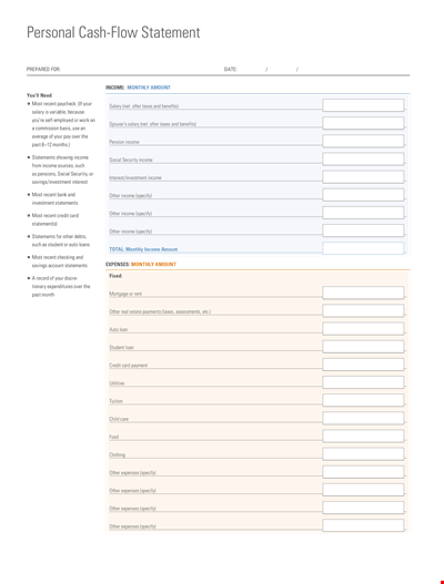 Personal Cash Flow Statement: Format, Expenses, Monthly Income & More