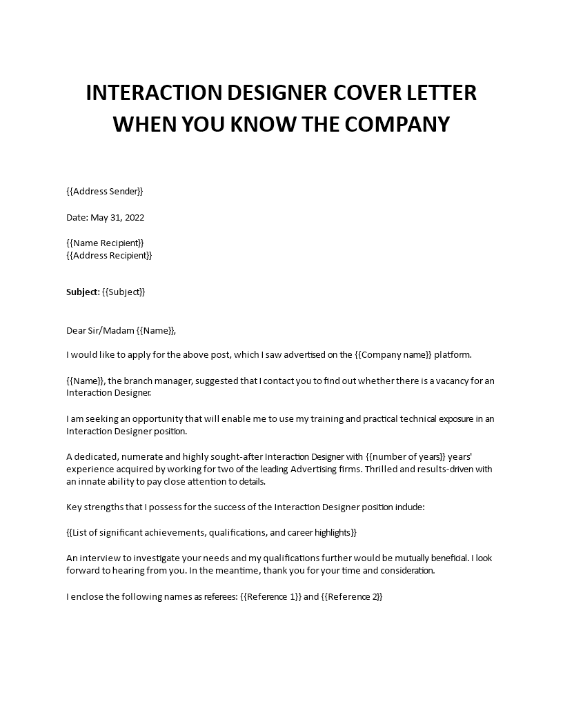 interaction designer cover letter