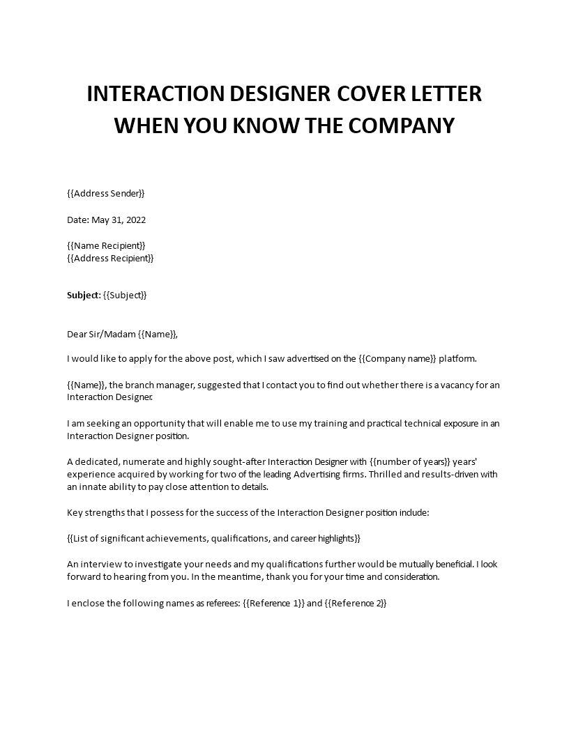 interaction designer cover letter Main Image interaction designer cover letter template