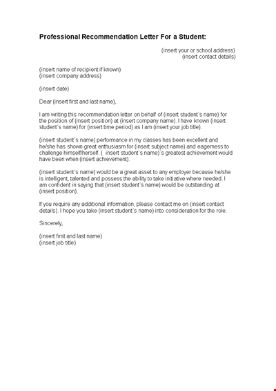 Recommendation Letter For A Student
