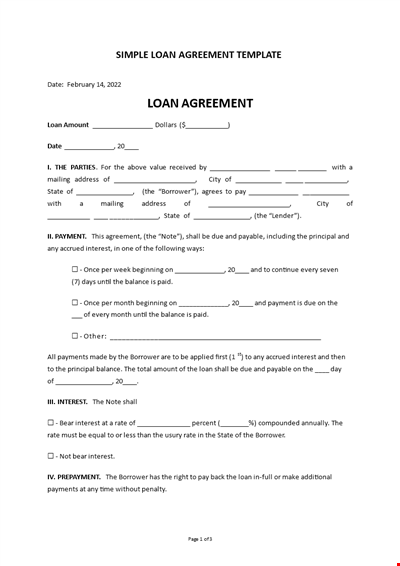 Simple Loan Agreement Template