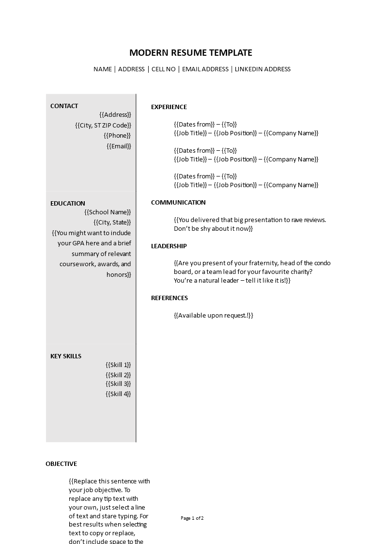modern resume sample template