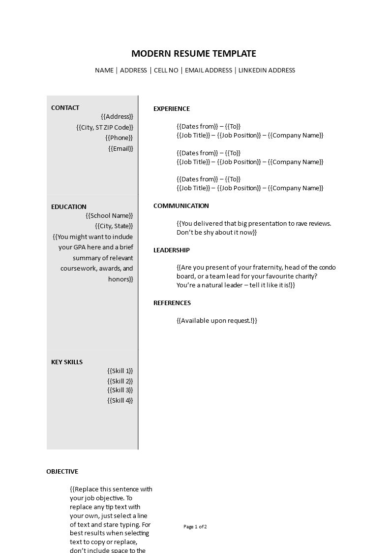 modern resume sample template Main Image modern resume sample template template