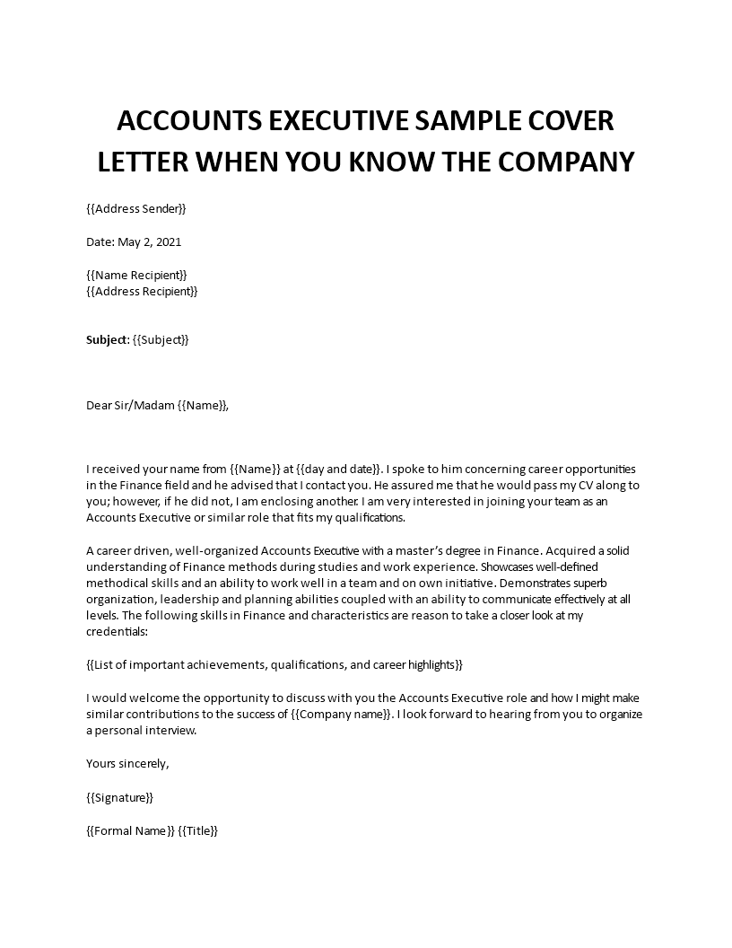 accounts executive cover letter