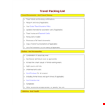 Free Packing List Template for Travel example document template