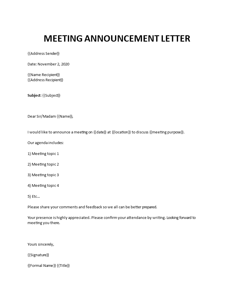 Official meeting invitation email sample