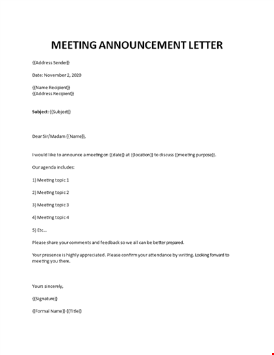 Official meeting invitation email sample