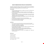 Health Communication Specialist Job Description example document template