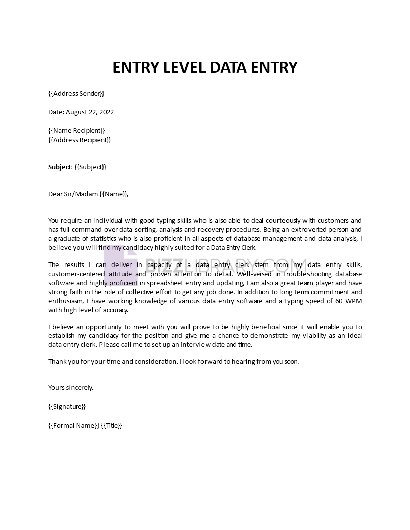 entry level data entry cover letter template Main Image entry level data entry cover letter template