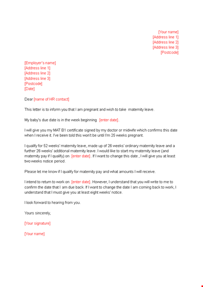 Two Week Maternity Notice Letter Example