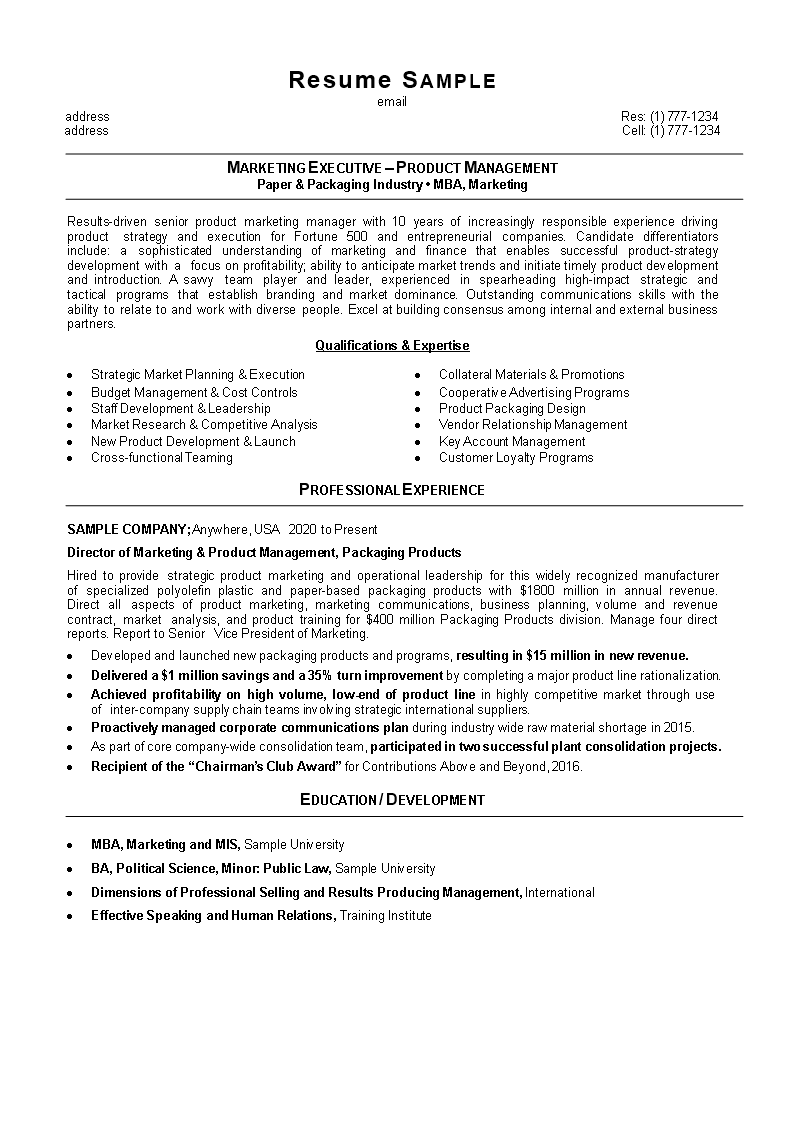 mba resume format template