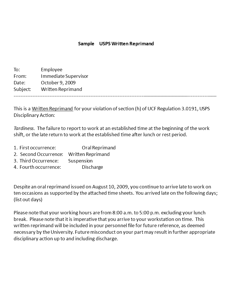 Written Letter Of Reprimand Addressing Occurrence written-letter-of-reprimand-addressing-occurrence