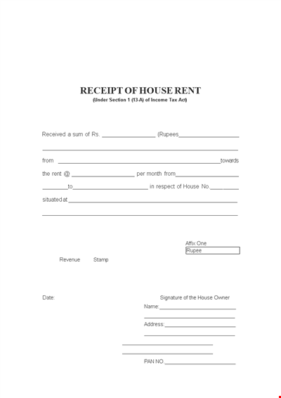 House Rent Receipt Template - Printable Receipt for Under a House