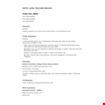 Entry Level Teacher Resume example document template