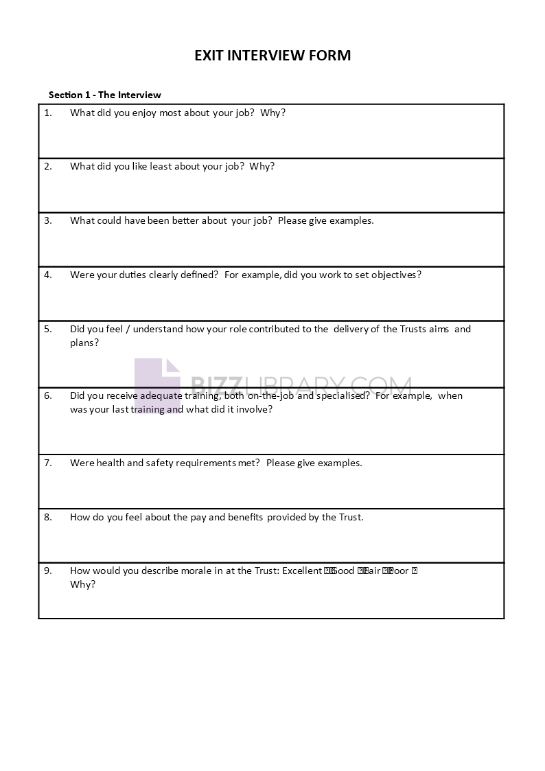 exit interview questionnaire