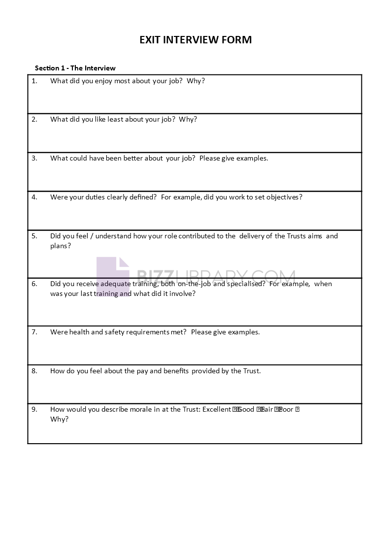 exit interview questionnaire template