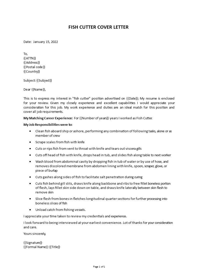 fish cutter cover letter