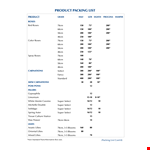 Product Packing List Template example document template